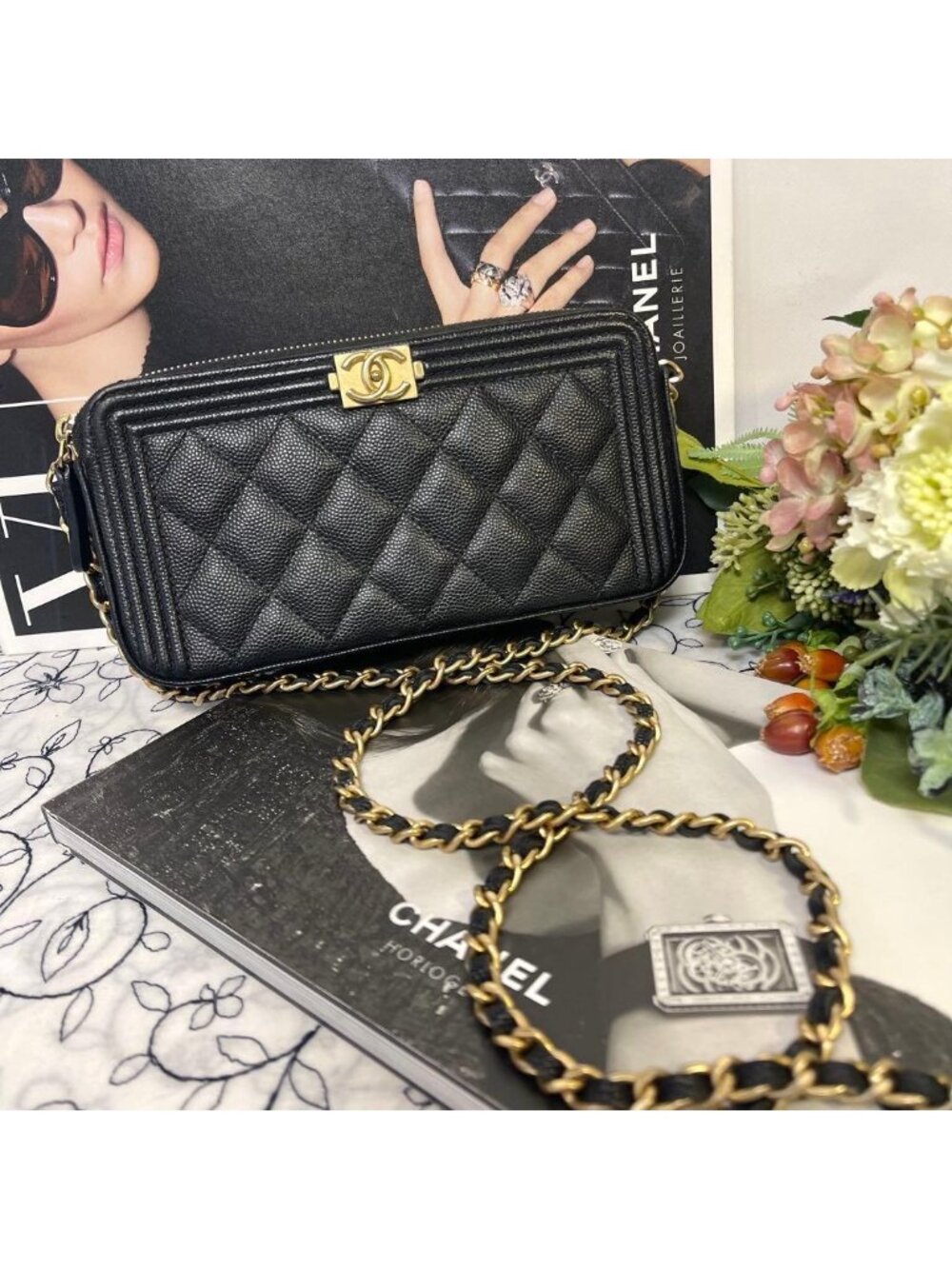 Chanel Boy Chain Wallet Quilted